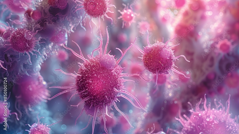 Microscopic view of a biopsy sample showing cancer cells among normal tissue