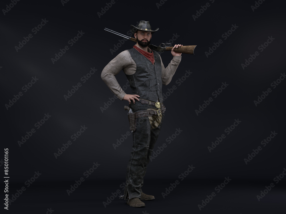 3D render : fantasy male cowboy character with studio background 3D render : fantasy male cowboy character with studio background