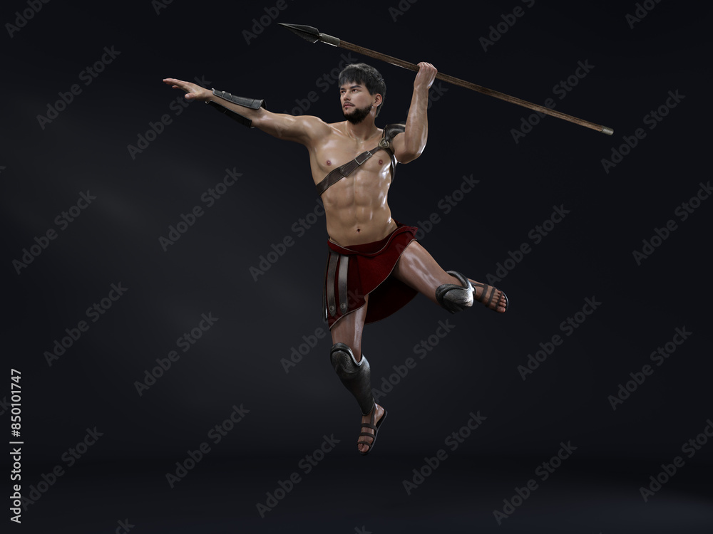 3D render : fantasy male spartan warrior character with studio background 3D render : fantasy male spartan warrior character with studio background