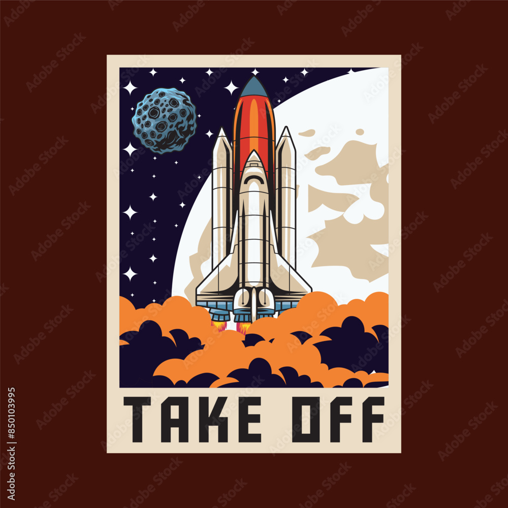 Vector Illustration of Rocket with Meteors, Moon and Clouds in The Space with Simple Illustration Available for Poster Vector Illustration of Rocket with Meteors, Moon and Clouds in The Space with Simple Illustration Available for Poster