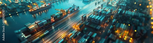 A cityscape with a river running through it. The buildings are tall and colorful, and the sky is cloudy. Scene is one of excitement and energy, as the city seems to be bustling with activity