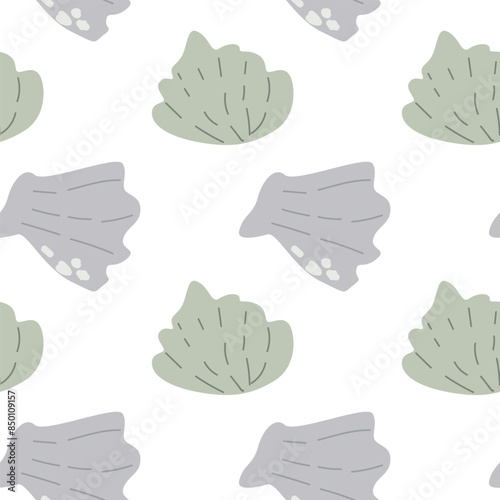 Childrens cute fashion pattern. Childish sea shell seamless background. Marine life elements pattern. Nursery design. Pastel colors. Clams background, seashells, seaweed print. Seashore beach elements