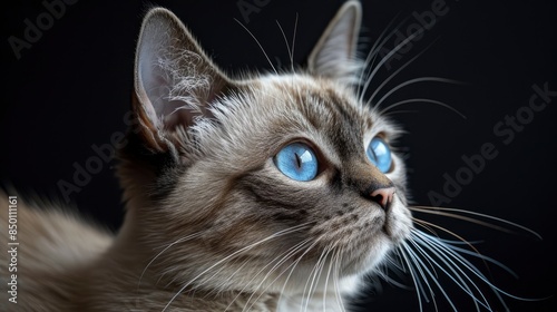 A Siamese Cat Crawling Or Prowling Against A Black Background, Looking Off Camera With Intent