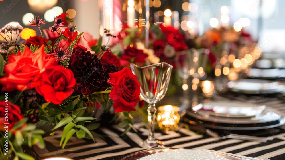 Fashion-forward party arrangement showcasing a contemporary layout pattern Fashion-forward party arrangement showcasing a contemporary layout pattern