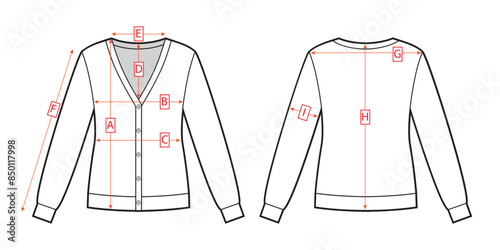 Womans cardigan sketch. Clothing measurements.