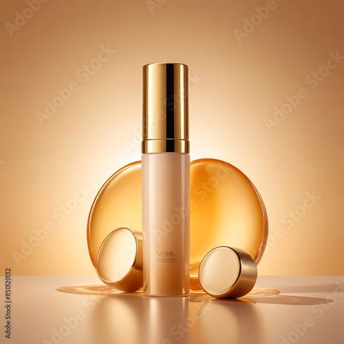 skin care product, magical light refraction,studio shot,goldbackground