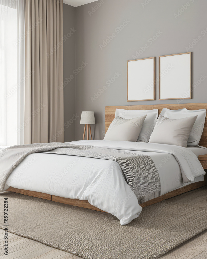 Minimalist modern hotel room in beige tone with natural window lighting. Interiors composition. Minimalist modern hotel room in beige tone with natural window lighting. Interiors composition.