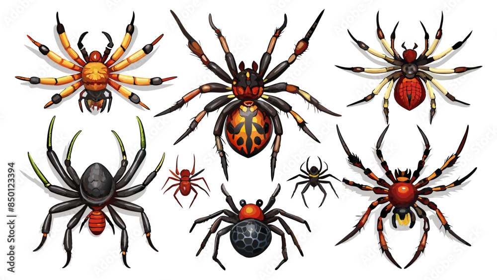 Set Of Spiders Vector Illustration, Collection Of Spiders

