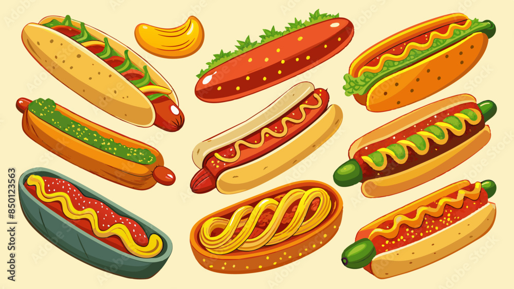 Set Of Hot Dogs Vector Illustration, Collection Of Hot Dogs
Set Of Hot Dogs Vector Illustration, Collection Of Hot Dogs
