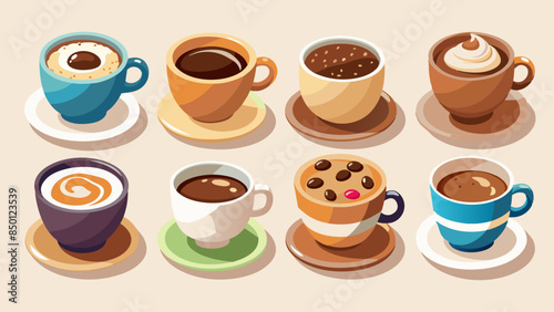 Set Of Coffee Cups Vector Illustration, Collection Of Coffee Cups

