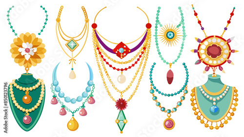 Set Of Necklaces Vector Illustration, Collection Of Necklaces

