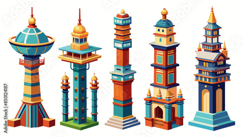 Set Of Towers Vector Illustration, Collection Of Towers
