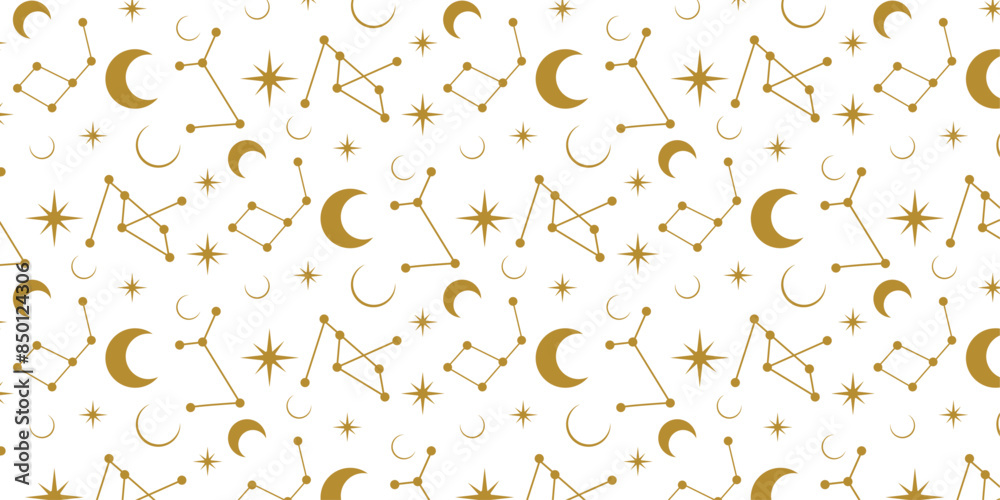 Cosmic Gold Pattern Design: A captivating cosmic pattern featuring gold celestial elements like stars and moons on a white backdrop. Ideal for celestial, mystical-themed projects. Cosmic Gold Pattern Design: A captivating cosmic pattern featuring gold celestial elements like stars and moons on a white backdrop. Ideal for celestial, mystical-themed projects.