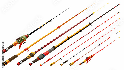 Set Of Fishing Rods Vector Illustration, Collection Of Fishing Rods 
