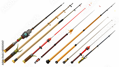 Set Of Fishing Rods Vector Illustration, Collection Of Fishing Rods 
