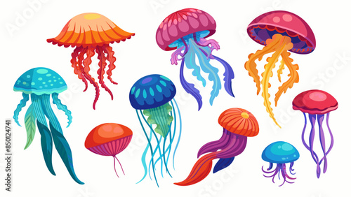 Set Of Jellyfish Vector Illustration, Collection Of Jellyfish 
