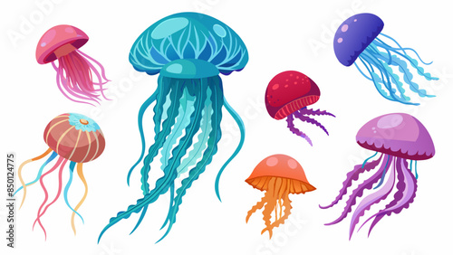 Set Of Jellyfish Vector Illustration, Collection Of Jellyfish 
