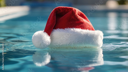Santa Claus Hat Floating in Pool