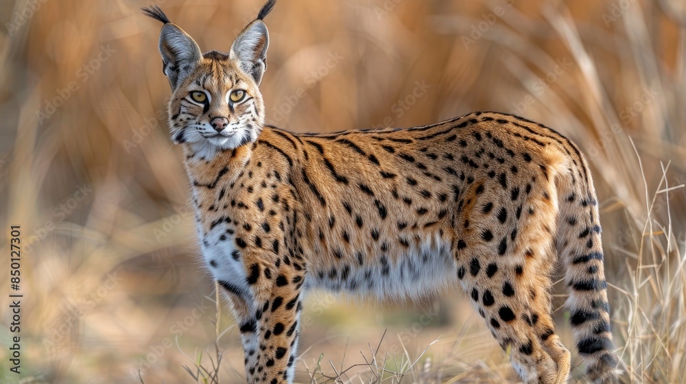 A Magnificent Serval Big Cat Stands Tall, Exuding Wild Beauty A Magnificent Serval Big Cat Stands Tall, Exuding Wild Beauty