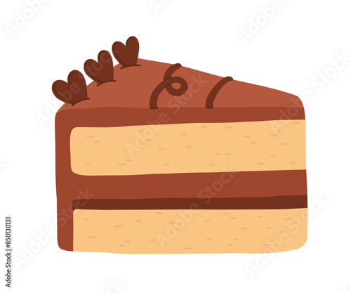 Birthday cake slices set. Sweet holiday bakery pieces collection. Pastry chocolate fruit, berry dessert with candles for breakfast. Vector hand drawn flat cartoon illustration