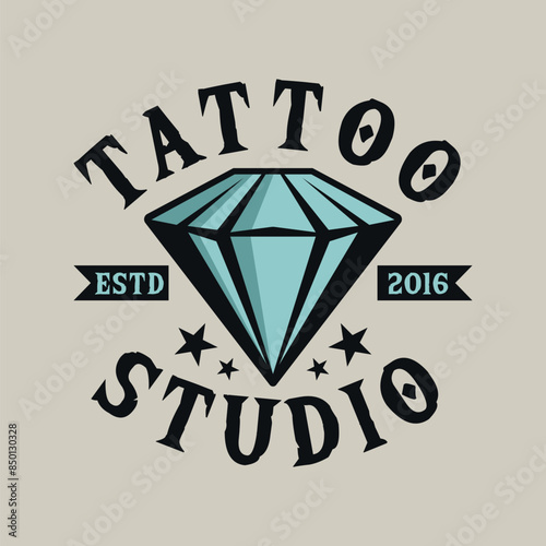 Diamond Gemstone vintage tattoo studio retro logo