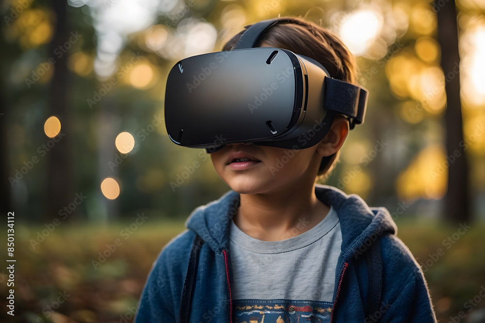 A kid wearing a VR headset A kid wearing a VR headset