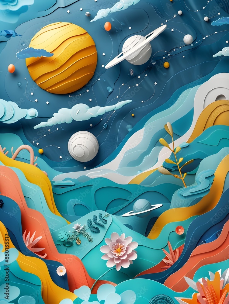 3D Paper Cut Art Showcasing Vibrant Ocean Life and Stunning Solar System Exploration 3D Paper Cut Art Showcasing Vibrant Ocean Life and Stunning Solar System Exploration