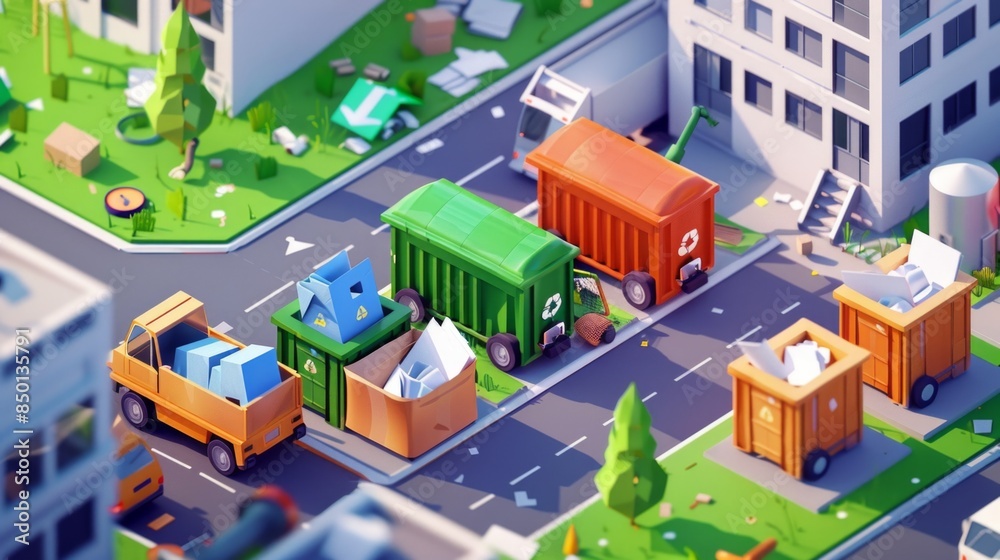 Paper Recycling Process: Create an educational image illustrating the paper recycling process. Paper Recycling Process: Create an educational image illustrating the paper recycling process.