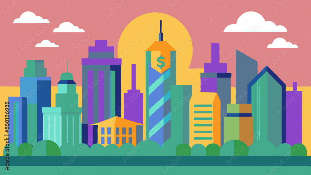 A detailed vector illustration of the City skyline, featuring iconic buildings like the Building and One World Trade Center. A detailed vector illustration of the City skyline, featuring iconic buildings like the Building and One World Trade Center.