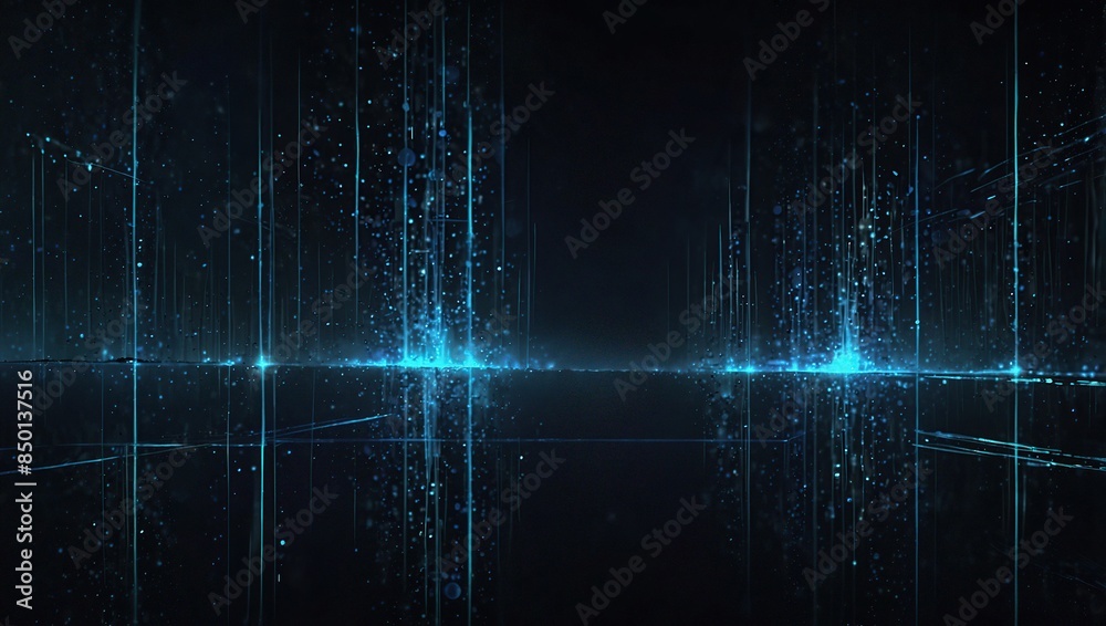 Abstract dark blue digital background with sparkling blue light particles and areas with deep depths Particles form into lines, surfaces and grids Abstract dark blue digital background with sparkling blue light particles and areas with deep depths Particles form into lines, surfaces and grids