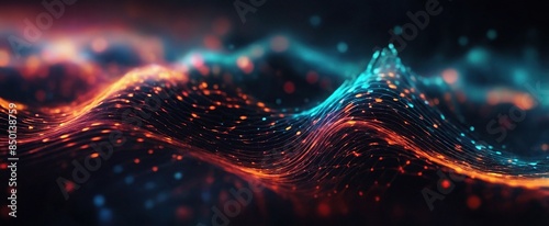  Abstract dot point connect with gradient line and aesthetic Intricate wave line design , internationalization social network or business big data connection technology concept