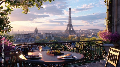 chocolate crepe in a terrace overlooking Paris, generative ai