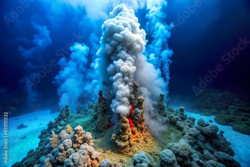 hot hydrothermal vent underwater sea floor with steam