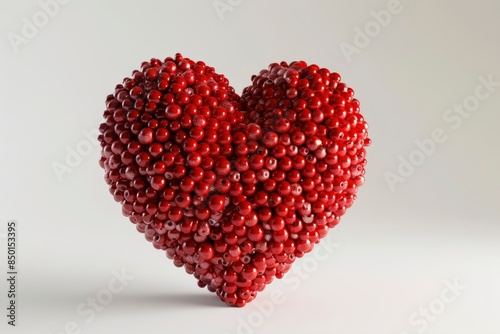 red heart made of inflatable items on white background in style of 3d.  playful design. charity, health and medicine concept