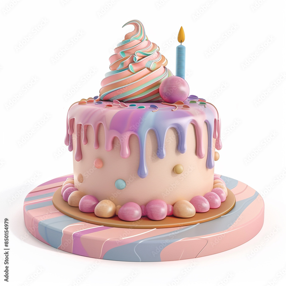 3d classic birthday cake with lit candles and colorful sprinkles on a ...