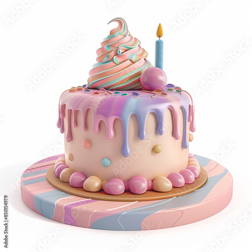 3d classic birthday cake with lit candles and colorful sprinkles on a clean white background. Perfect for birthday announcements, invitation cards, and celebration advertisements.