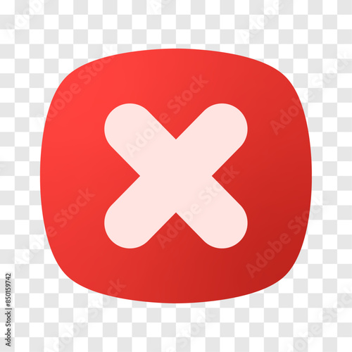 3D Cross Mark box symbol. Red deny or refuse icon. Easy editable vector design.
