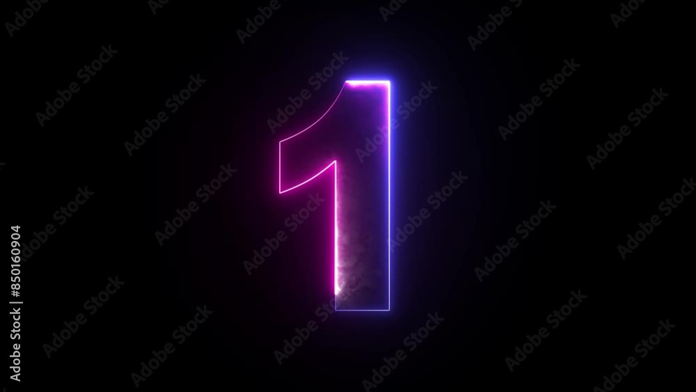 Glowing neon animated number 1. Two-color looping trendy glowing neon numeric number 1. Educational mathematics concept with neon letter