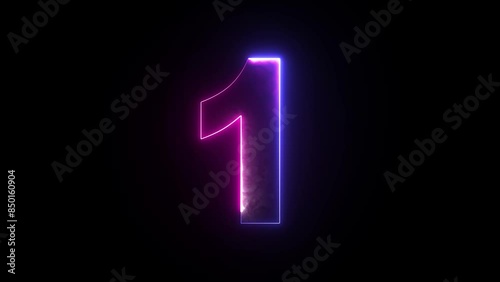 Glowing neon animated number 1. Two-color looping trendy glowing neon numeric number 1. Educational mathematics concept with neon letter