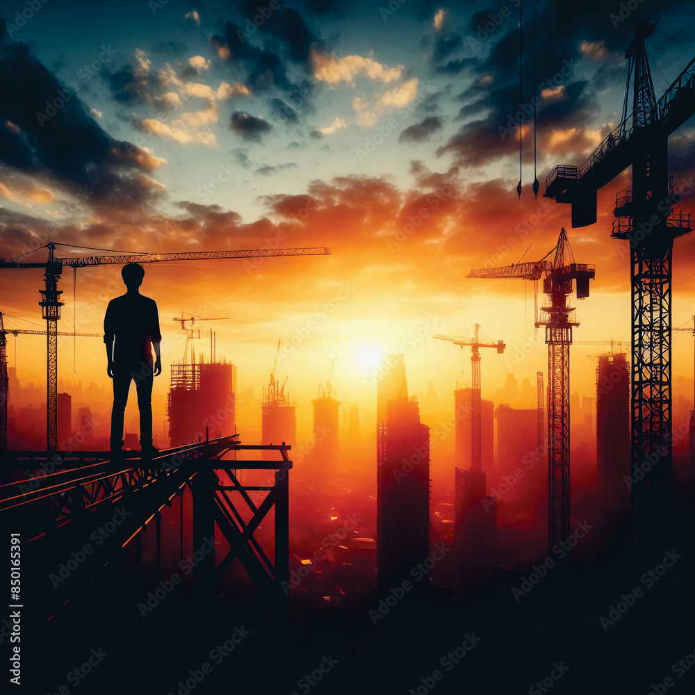 Fototapeta premium construction site at sunset