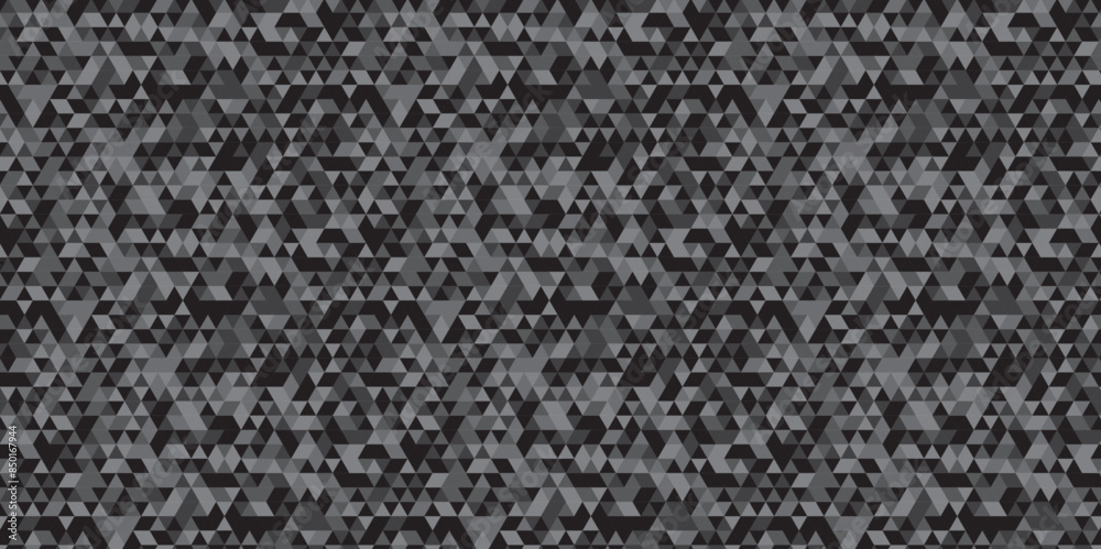 Abstract geometric black and gray background seamless mosaic and low polygon triangle texture wallpaper. Triangle shape retro wall grid pattern geometric ornament tile vector square element. Abstract geometric black and gray background seamless mosaic and low polygon triangle texture wallpaper. Triangle shape retro wall grid pattern geometric ornament tile vector square element.