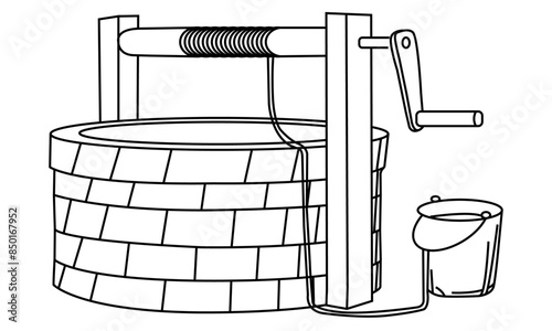 Water well - stock outline illustration of water access infrastructure
