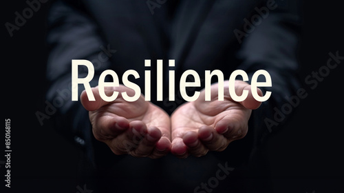 Resilience word on the hand of a businessman. Text concept