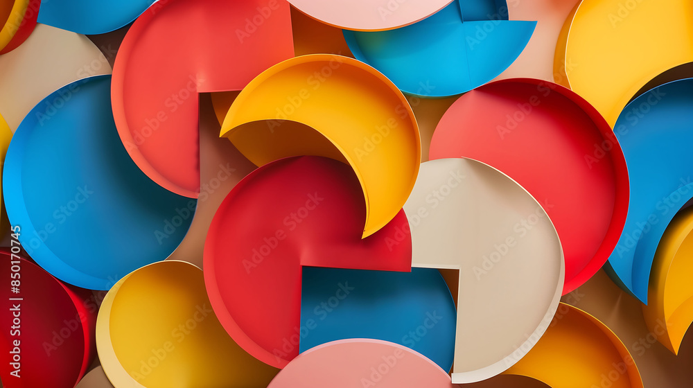 A vivid array of colorful shapes arranged in an abstract pattern, each shape sharply defined against a neutral background A vivid array of colorful shapes arranged in an abstract pattern, each shape sharply defined against a neutral background