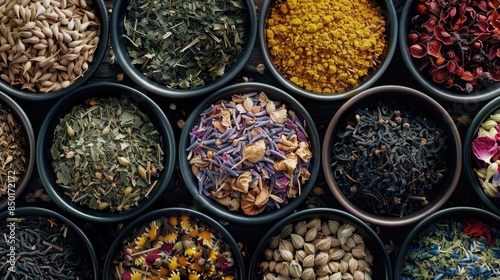 Close-up photo of multiple tea varieties photo