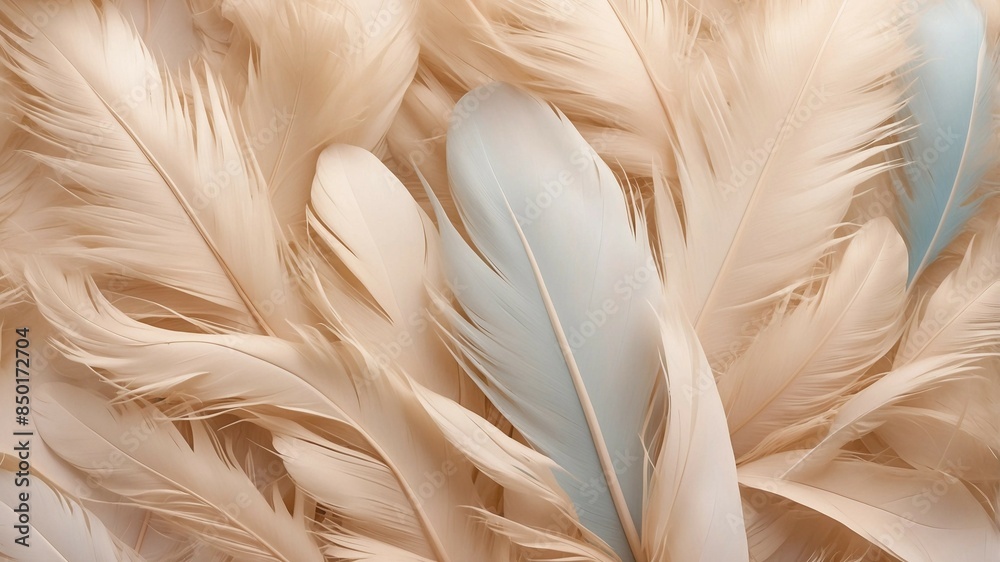 Close-Up of Soft Beige and Light Blue Feathers Close-Up of Soft Beige and Light Blue Feathers