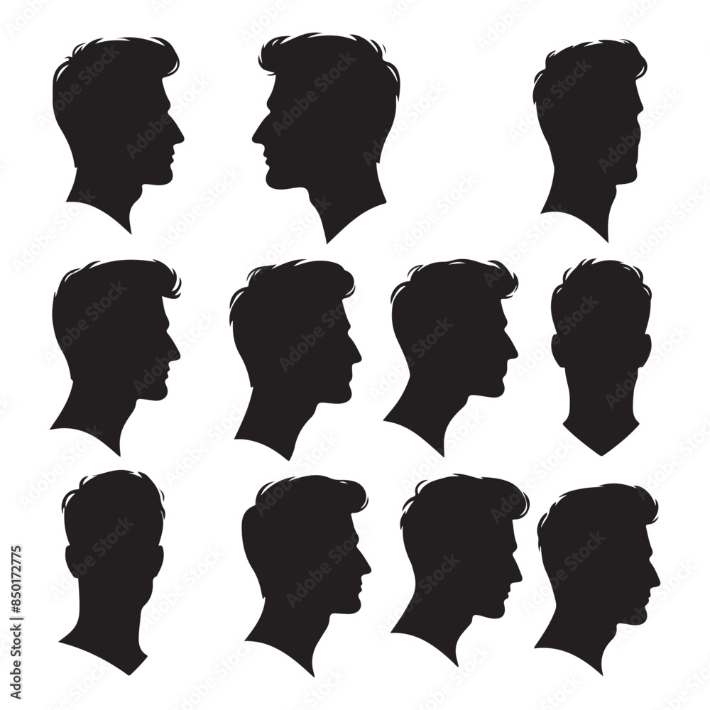 Silhouette set of men head. Vector isolated illustration Silhouette set of men head. Vector isolated illustration