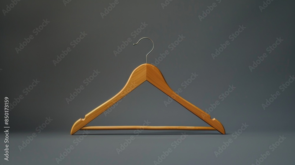 A simple wooden hanger sitting on a gray background, great for use in e-commerce or product display photos A simple wooden hanger sitting on a gray background, great for use in e-commerce or product display photos