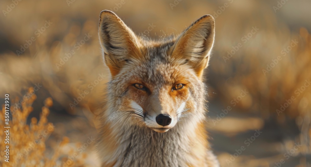 Close-Up Portrait of a Red Fox in a Desert Environment at Sunset Close-Up Portrait of a Red Fox in a Desert Environment at Sunset
