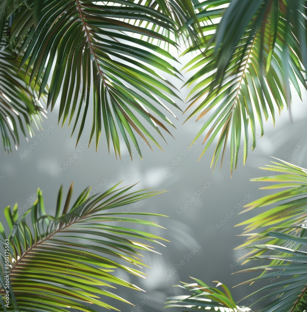Palm Tree Leaves Against A Cloudy Sky In The Morning Palm Tree Leaves Against A Cloudy Sky In The Morning